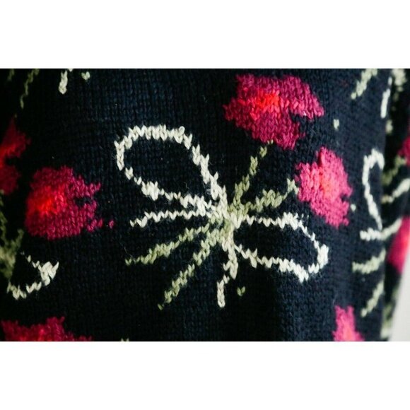Vintage Y2K  Floral Novelty Print Black Pink Cute Statement Pullover S/M - Picture 5 of 9